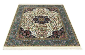 Cream & Blue Floral 5X7 Kirman Oriental Rug