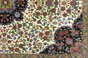 Cream & Blue Floral 5X7 Kirman Oriental Rug