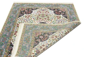 Cream & Blue Floral 5X7 Kirman Oriental Rug