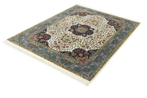 Cream & Blue Floral 5X7 Kirman Oriental Rug
