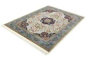 Cream & Blue Floral 5X7 Kirman Oriental Rug
