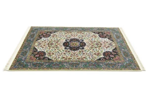 Cream & Blue Floral 5X7 Kirman Oriental Rug