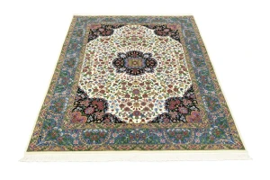 Cream & Blue Floral 5X7 Kirman Oriental Rug