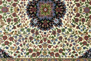 Cream & Blue Floral 5X7 Kirman Oriental Rug