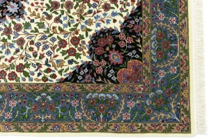 Cream & Blue Floral 5X7 Kirman Oriental Rug