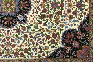 Cream & Blue Floral 5X7 Kirman Oriental Rug