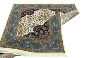 Cream & Blue Floral 5X7 Kirman Oriental Rug