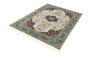 Cream & Blue Floral 5X7 Kirman Oriental Rug