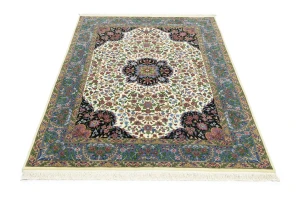 Cream & Blue Floral 5X7 Kirman Oriental Rug