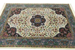 Cream & Blue Floral 5X7 Kirman Oriental Rug