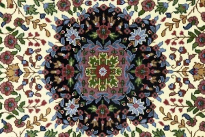 Cream & Blue Floral 5X7 Kirman Oriental Rug