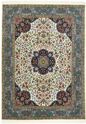 Cream & Blue Floral 5X7 Kirman Oriental Rug