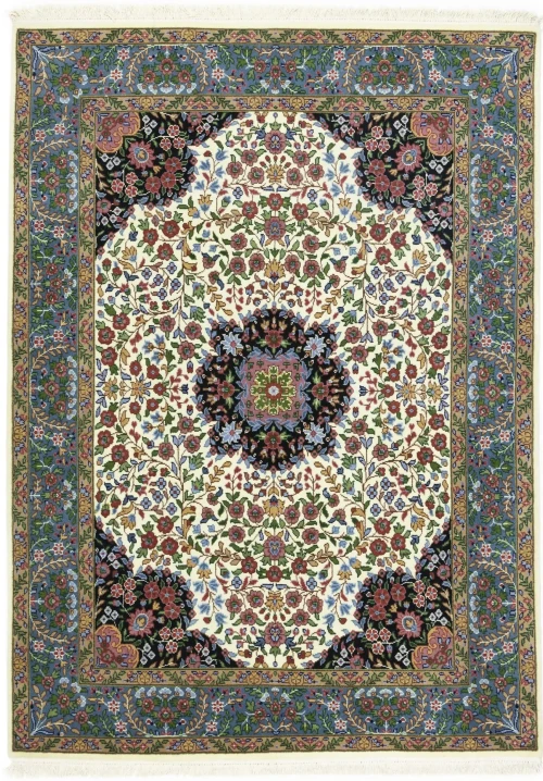 Cream & Blue Floral 5X7 Kirman Oriental Rug