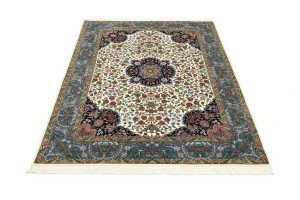 Cream & Blue Floral 5X7 Kirman Oriental Rug