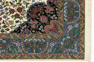 Cream & Blue Floral 5X7 Kirman Oriental Rug