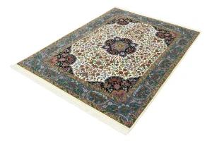 Cream & Blue Floral 5X7 Kirman Oriental Rug