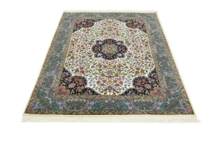 Cream & Blue Floral 5X7 Kirman Oriental Rug