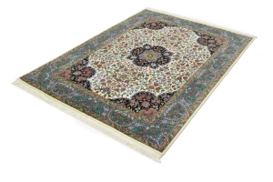 Cream & Blue Floral 5X7 Kirman Oriental Rug