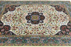Cream & Blue Floral 5X7 Kirman Oriental Rug