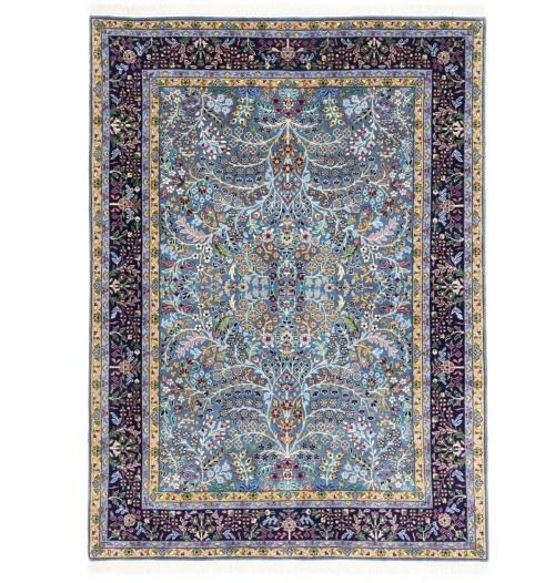 Blue & Navy Floral 6X8 Kirman Oriental Rug