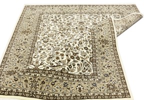 Cream Brown Floral 6X8 Kirman Oriental Rug