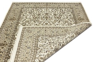 Cream Brown Floral 6X8 Kirman Oriental Rug