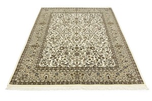 Cream Brown Floral 6X8 Kirman Oriental Rug