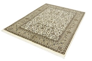 Cream Brown Floral 6X8 Kirman Oriental Rug