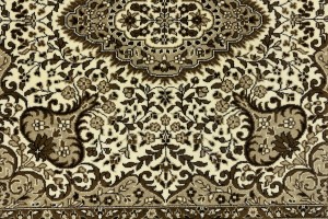 Cream Brown Floral 5X5 Kirman Oriental Square Rug
