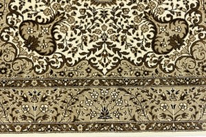 Cream Brown Floral 5X5 Kirman Oriental Square Rug