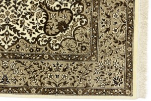 Cream Brown Floral 5X5 Kirman Oriental Square Rug