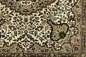 Cream Brown Floral 5X5 Kirman Oriental Square Rug