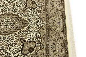 Cream Brown Floral 5X5 Kirman Oriental Square Rug