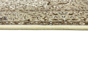 Cream Brown Floral 5X5 Kirman Oriental Square Rug