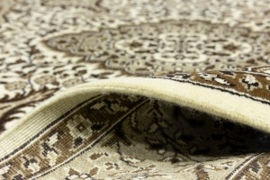 Cream Brown Floral 5X5 Kirman Oriental Square Rug