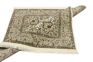 Cream Brown Floral 5X5 Kirman Oriental Square Rug