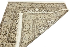 Cream Brown Floral 5X5 Kirman Oriental Square Rug