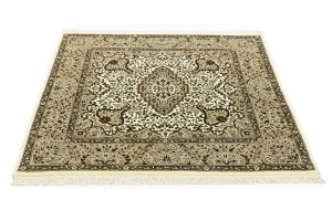 Cream Brown Floral 5X5 Kirman Oriental Square Rug