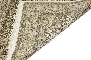 Cream Brown Floral 5X5 Kirman Oriental Square Rug