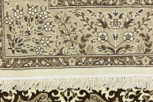 Cream Brown Floral 5X5 Kirman Oriental Square Rug