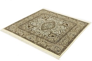 Cream Brown Floral 5X5 Kirman Oriental Square Rug