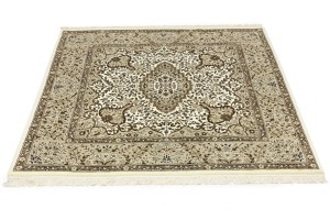 Cream Brown Floral 5X5 Kirman Oriental Square Rug