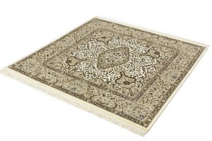 Cream Brown Floral 5X5 Kirman Oriental Square Rug