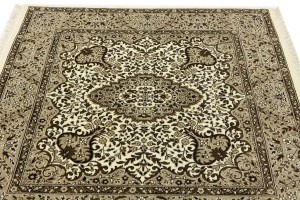 Cream Brown Floral 5X5 Kirman Oriental Square Rug