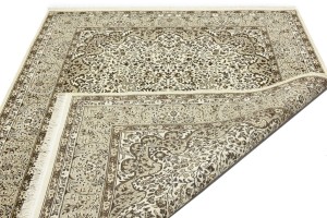 Cream Beige Brown Floral 6X8 Kirman Oriental Rug