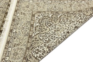 Cream Beige Brown Floral 6X8 Kirman Oriental Rug