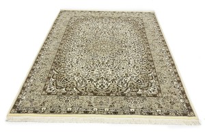 Cream Beige Brown Floral 6X8 Kirman Oriental Rug