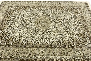 Cream Beige Brown Floral 6X8 Kirman Oriental Rug