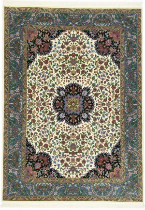 Cream & Blue Floral 5X7 Kirman Oriental Rug