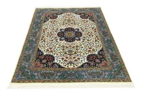 Cream & Blue Floral 5X7 Kirman Oriental Rug
